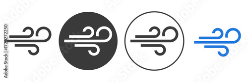 Vector art of wind icon set collection of weather forecast signs symbol of windy weather, air flow, breeze, storm, wind power, climate, and meteorology concept