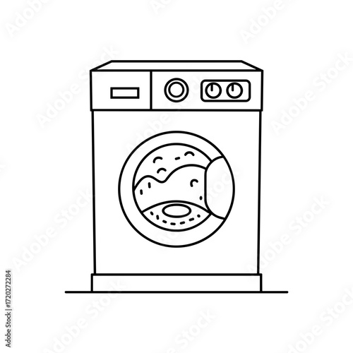 Washing machine illustration in minimalist black and white design  