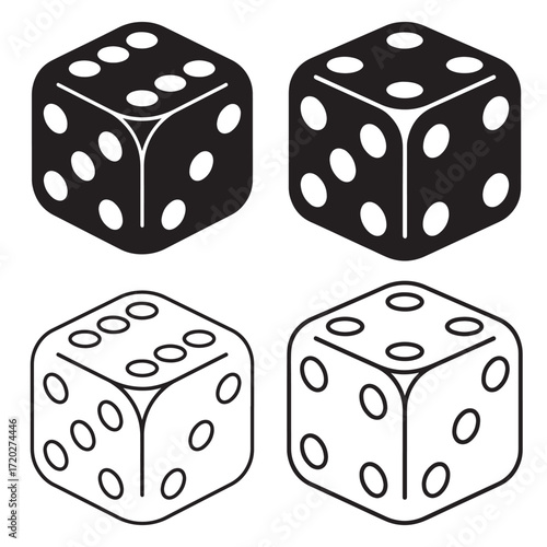 Dice Icon Silhouette and Outline Vector