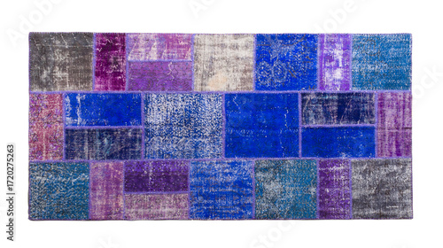 Top view of traditional hand knotted Turkish patchwork area rug