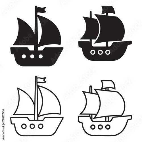 Ship Icon Silhouette and Outline Vector