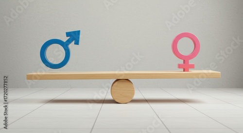 Balance between male and female symbols on a seesaw