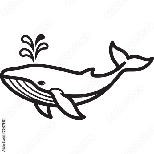 Whale illustration with water spout isolated on white background, great for marine biology, ocean conservation, and childrens books