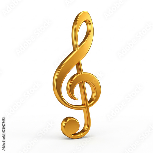 A shiny golden bass clef isolated on white