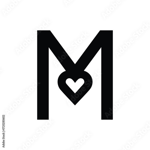 Stylized letter M with integrated heart shape logo design.