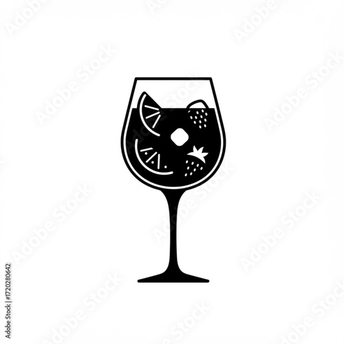 Sangria glass with fruit illustration in black and white design  