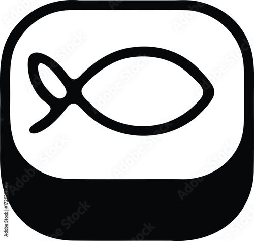 Ichthys Symbol Christian Fish Icon on Rounded Square Black and White Illustration
