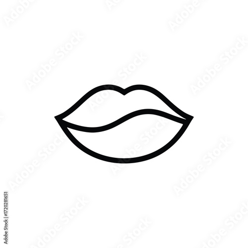 Lip Contour Drawing Vector Image of Human Mouth with Plump Full Lips Outline