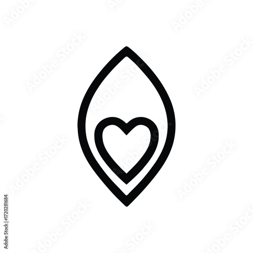 Heart in a Leaf Outline Symbolizing Growth and Love, a Minimalist Organic Concept