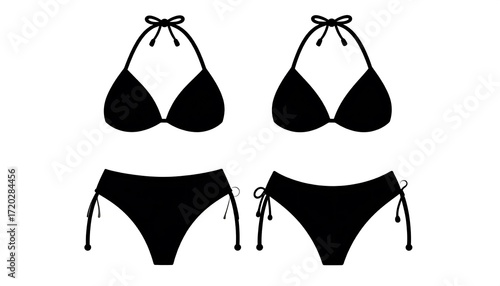Two black bikini top and bottom silhouettes