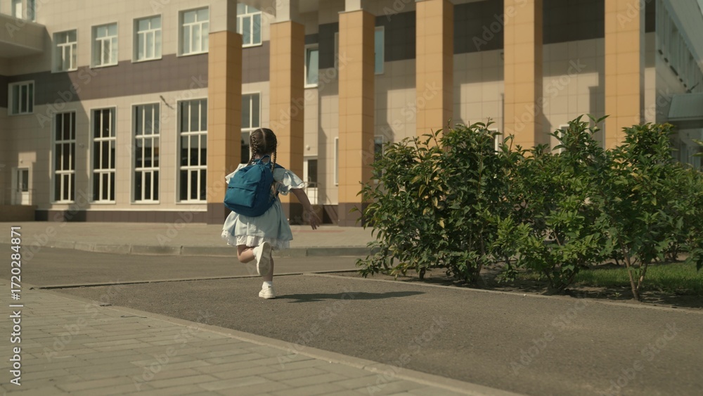 custom made wallpaper toronto digitalelementary school child is running around the school yard with backpack on his shoulders, small kid is first grade student, modern curriculum, an active kid on street, desire to be smart, happy girl.