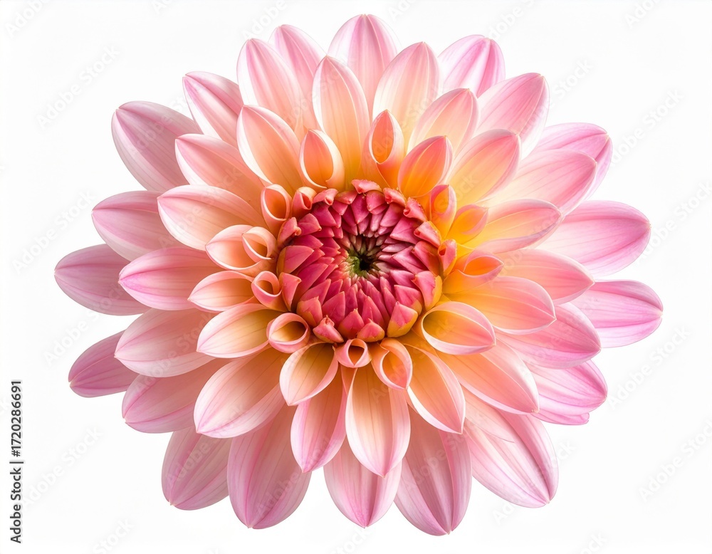 Obraz premium Isolated Close Up of a Pink and White Dahlia on a White Background