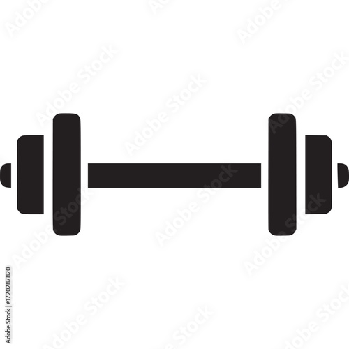 Black dumbbell icon on white background for fitness, weightlifting, and strength training isolated on white background