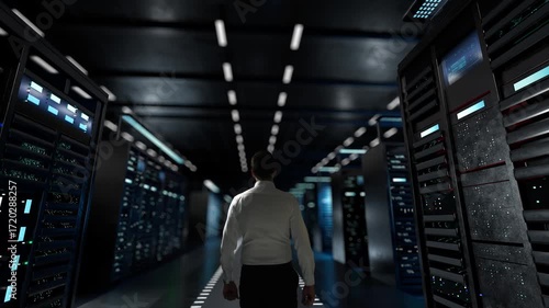 Think Big, Act Bigger. IT Administrator Activating Modern Data Center Server with Hologram.