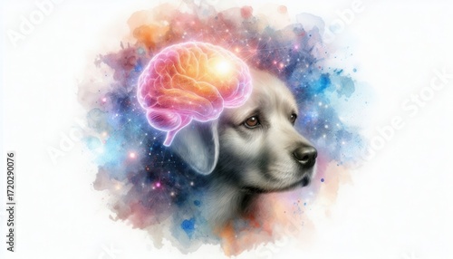 Imaginary dog with brain illustration creative space digital art colorful environment thoughtful perspective