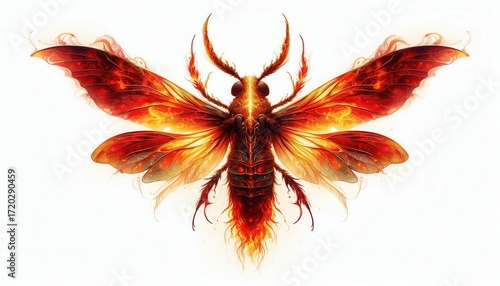 Vibrant fire moth display nature scene digital art colorful environment close-up view fantasy concept