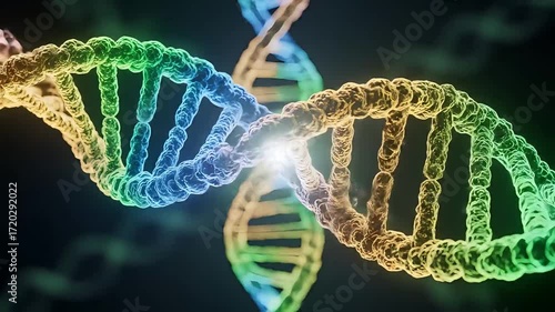 Abstract DNA Structure Animation With Bioluminescence And Colorful Light Effects