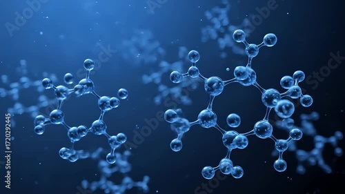 Abstract Molecular Structures On Dark Blue Background With Soft Lighting