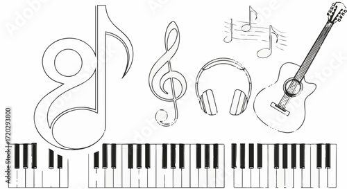 Musical instruments and notes illustration, celebrating music and creativity