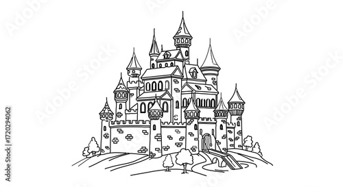 Detailed castle outline, a majestic fortress for fairytale and fantasy designs