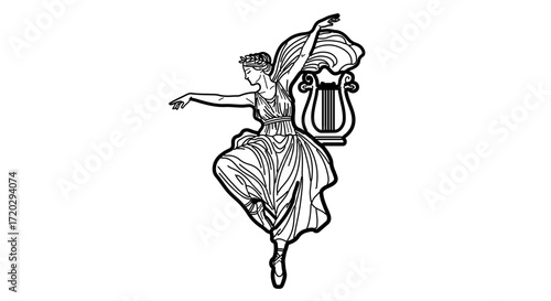 Dancing muse with lyre, a symbol of art, music, and inspiration in classical culture