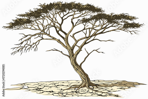 Realistic desert tree vector illustration sparse canopy drought resilient scalable art