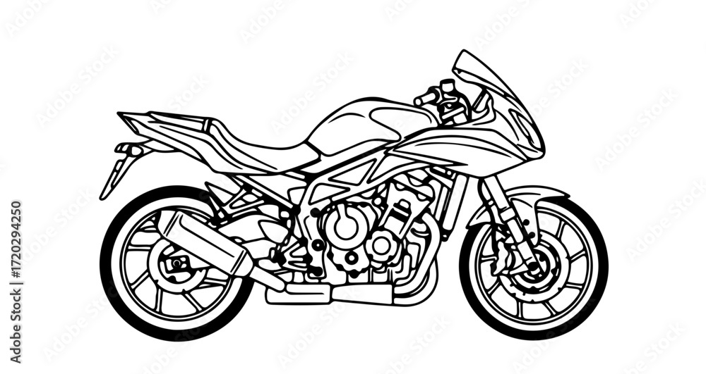 Naklejka premium Detailed line drawing of a modern sport motorcycle