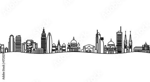 Detailed city skyline, showcasing the architectural beauty of urban life