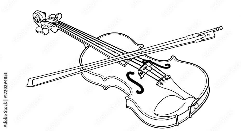 Obraz premium Illustration of violin, a stringed musical instrument played with a bow for music