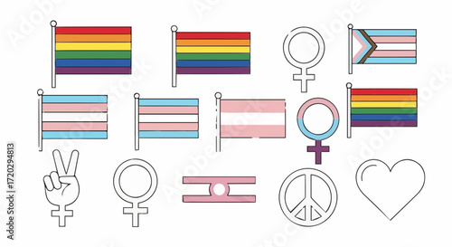 Collection of lgbtq symbols, representing diversity, inclusion, and pride