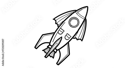 Illustration of a black and white rocket ship, ready for blast off into space