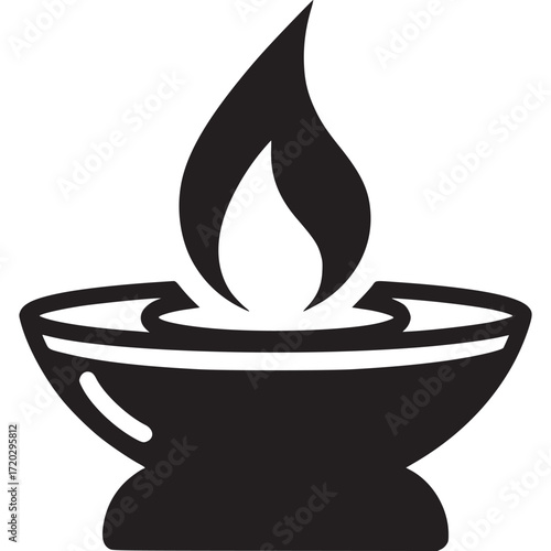 Oil lamp with flame isolated on white background, a symbol of light, hope, and spirituality, often used in religious ceremonies and cultural traditions