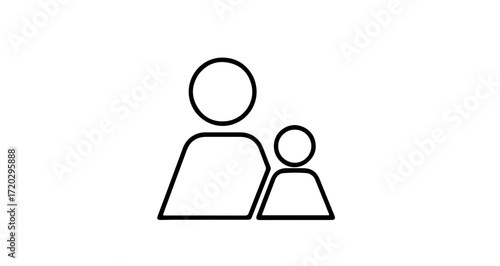 Simple icon of parent and child, representing family and care in a minimalist style