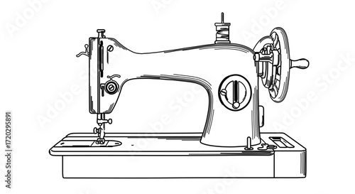 Vintage sewing machine line art, a classic tool for textile creation and repair