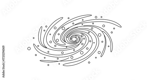 Abstract spiral galaxy with swirling arms and stars, creating a cosmic and celestial design