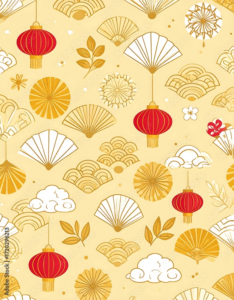 Obraz premium A repeating pattern of Asian-inspired elements