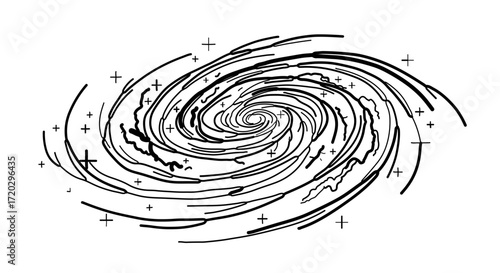 Illustration of a spiral galaxy, a vast system of stars, gas, and dust in space