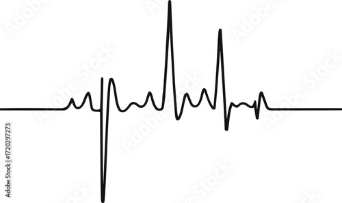 Minimal line art of heartbeat waveform blending into music waveform
