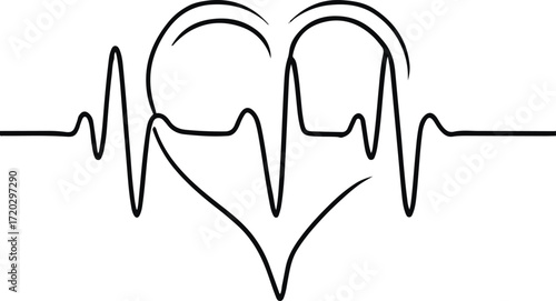 Minimal line art of heartbeat waveform blending into music waveform1