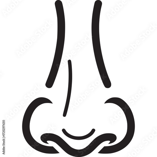 Illustration of a human nose isolated on white background, featuring nostrils, septum, and bridge in a minimalist black and white design