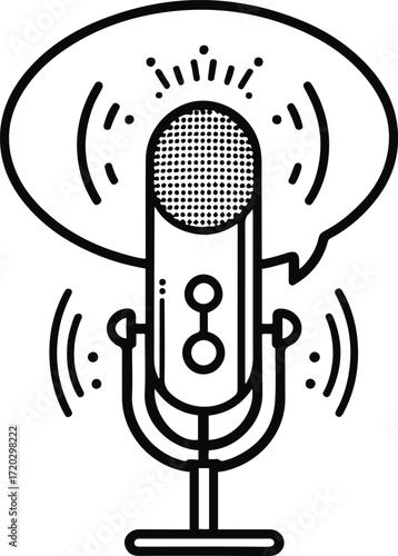 Line art illustration of podcast microphone with speech bubble 2
