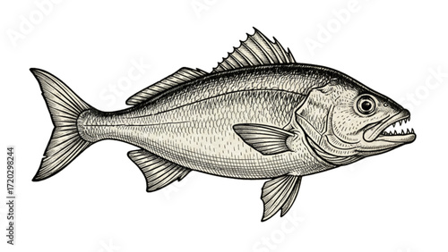 Predatory fish with sharp teeth in a vintage engraving style