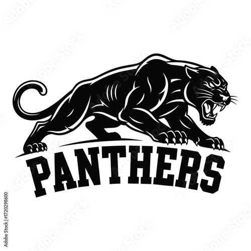Vector art of black panther roaring isolated on white background