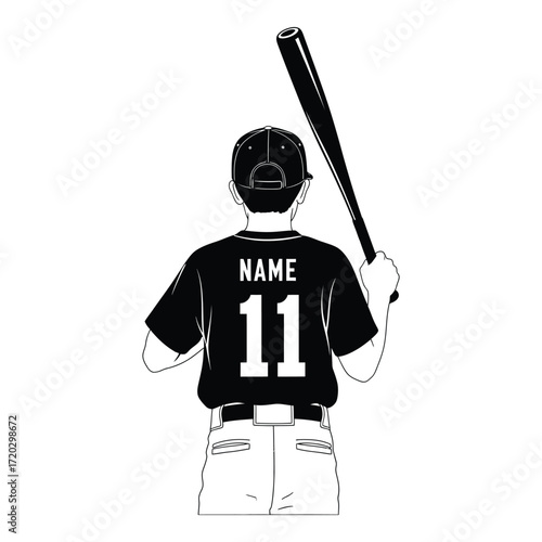 Vector art of baseball player with bat isolated on white background is ready to play