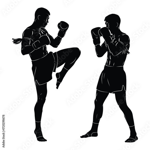 Vector art of muay thai fighters in action isolated on white background