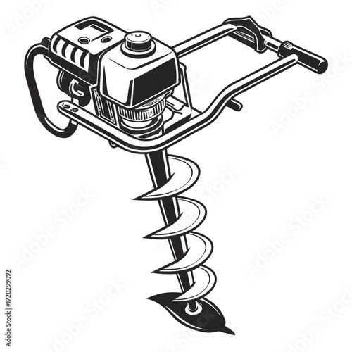 Soil Auger Vector Illustration | Manual & Mechanical Ground Sampling Tool Icon