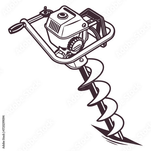 Soil Auger Vector Illustration | Manual & Mechanical Ground Sampling Tool Icon