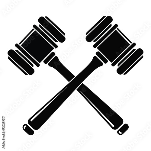 Vector art of two crossed gavels symbolize justice and law isolated on white background