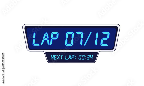 Blue Digital Display Showing LAP 0712 and NEXT LAP - 00 -34.