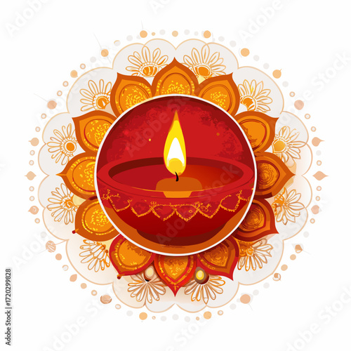 Vibrant Diwali Celebration A Mandala of Lit Diyas Illuminating a Festive Orange Backdrop	
